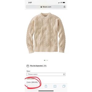L.L. Bean Cream Cable Knit Sweater